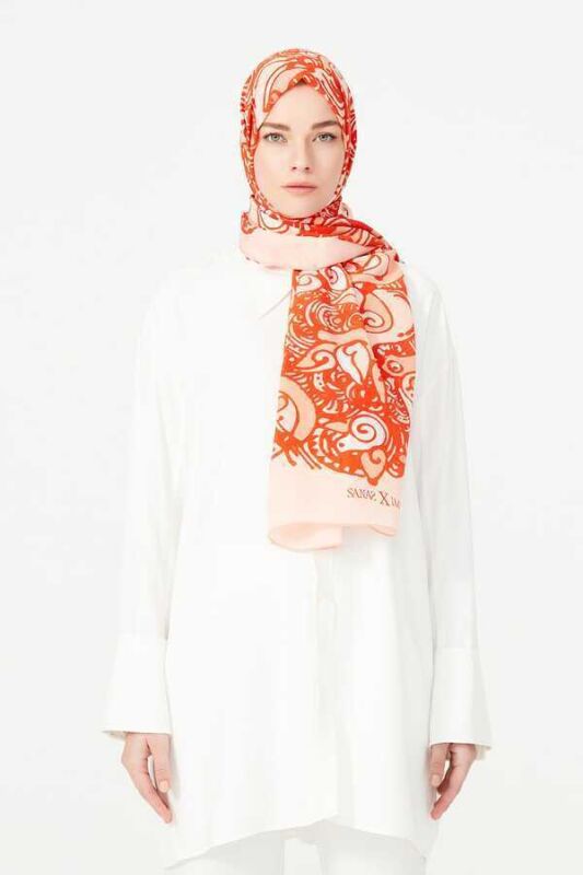 Birds Silk Shawl Orange - 6