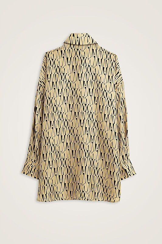 Black and Yellow Twill Silk Shirt with Printed Design - 3