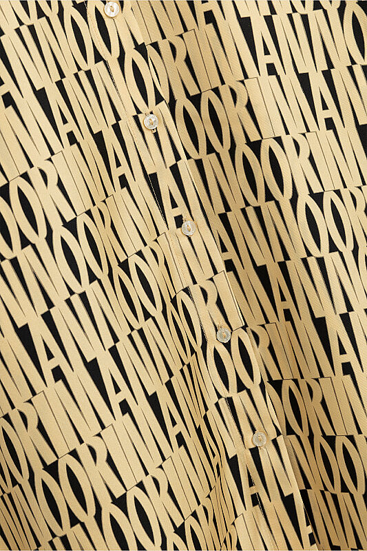 Black and Yellow Twill Silk Shirt with Printed Design - 2
