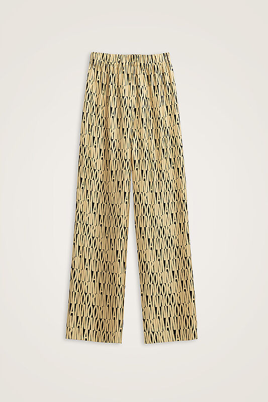 Black and Yellow Twill Silk Trousers with Printed Design - 1