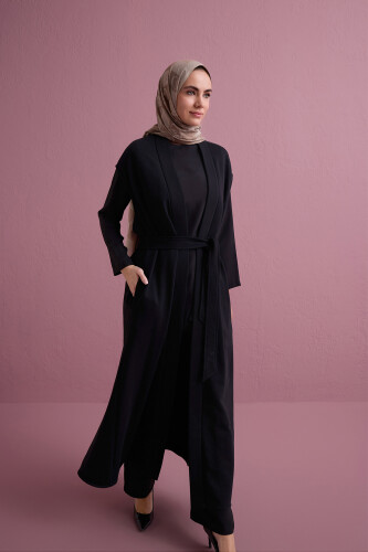 Black-Black Three Thread Long Vest Piping - 5