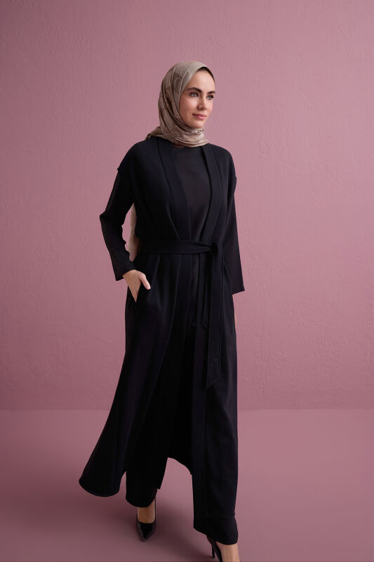 Black-Black Three Thread Long Vest Piping - 5