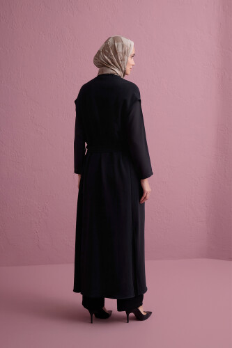 Black-Black Three Thread Long Vest Piping - 6