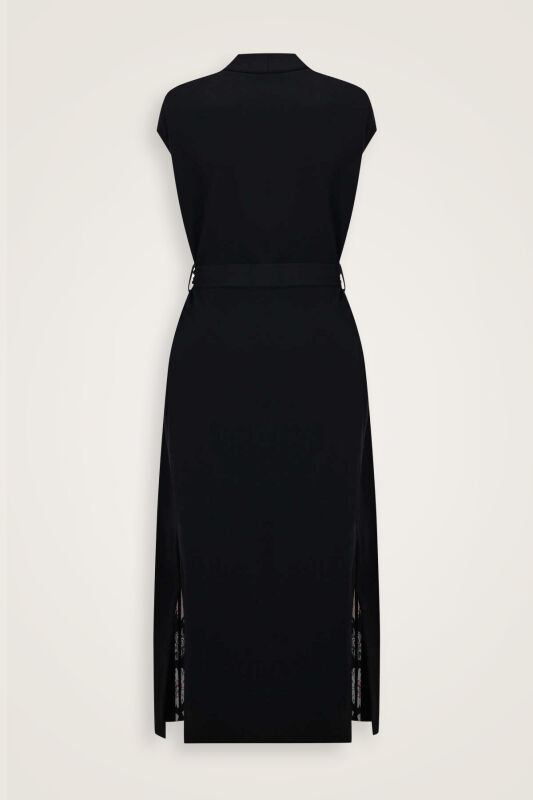 Black-Black Three Thread Long Vest Piping - 4