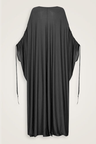 Black Combed Cotton Abaya - 2