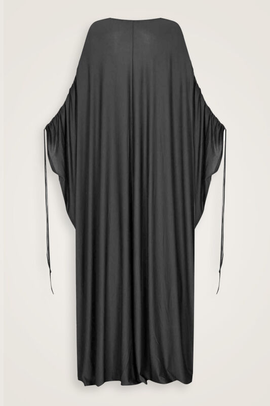 Black Combed Cotton Abaya - 2