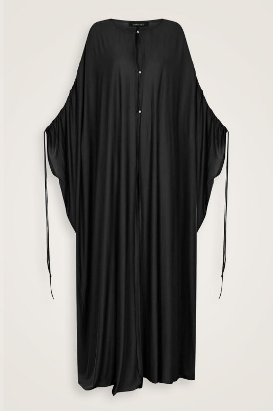 Black Combed Cotton Abaya - 1
