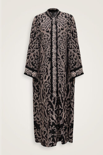 Black Crepe Silk Dress with Coral Halter Neck - 2