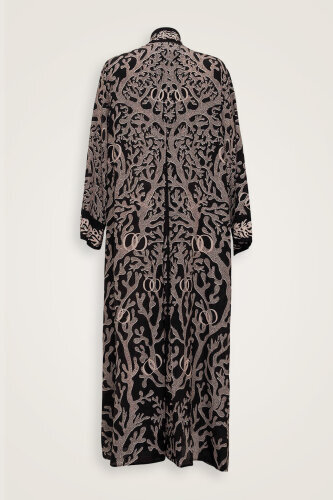 Black Crepe Silk Dress with Coral Halter Neck - 4