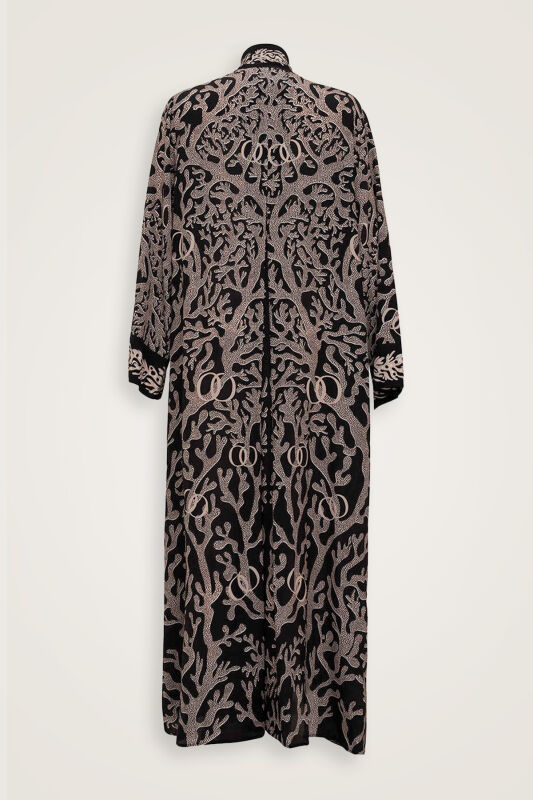 Black Crepe Silk Dress with Coral Halter Neck - 4