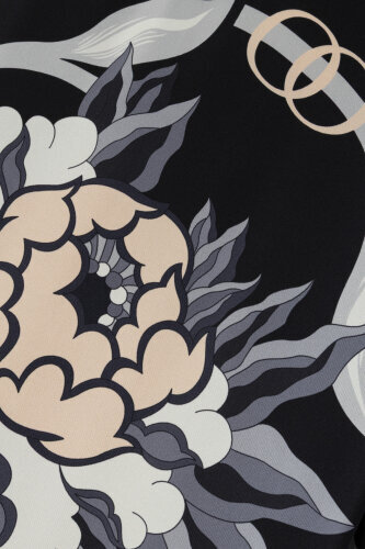 Black-Gray Silk Twill Dress with Flower Path Cuff Detail - 6