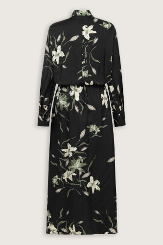 Black-Green Silk Dress with Lily Waist Detail - 4