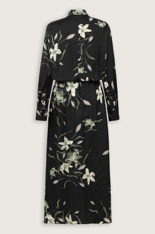 Black-Green Silk Dress with Lily Waist Detail - 4