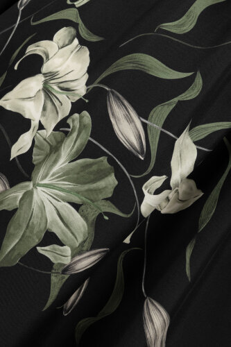 Black-Green Silk Dress with Lily Waist Detail - 6