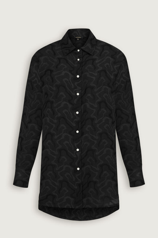 Black Linen Jacquard Shirt - 2