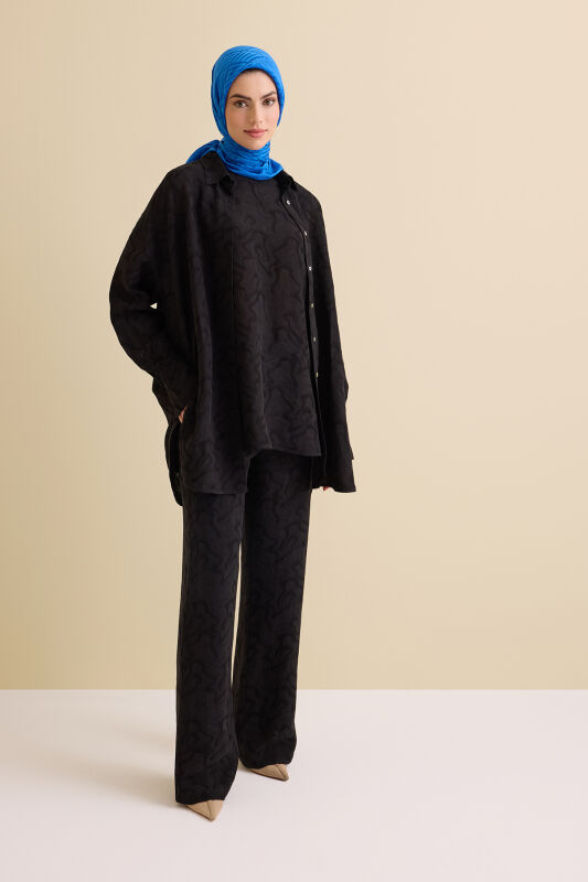 Black Linen Jacquard Shirt - 5