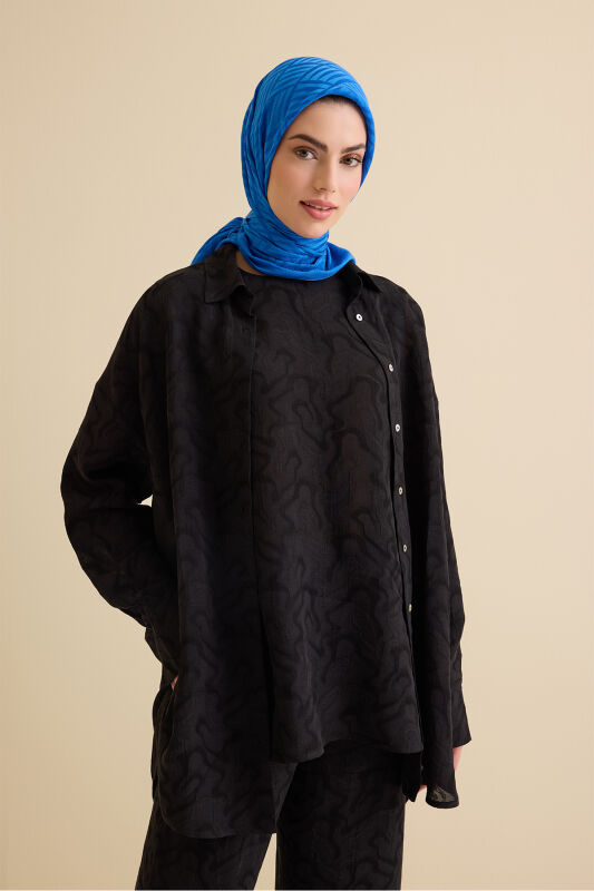 Black Linen Jacquard Shirt - 1