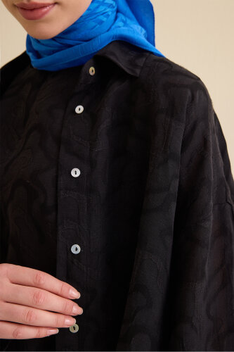 Black Linen Jacquard Shirt - 3