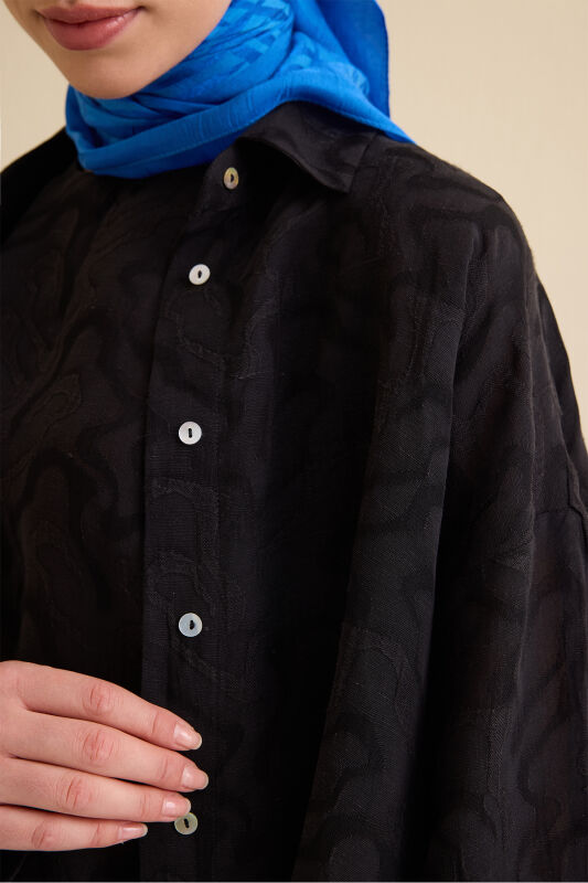 Black Linen Jacquard Shirt - 3