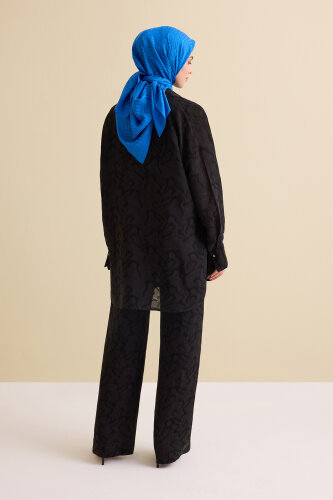 Black Linen Jacquard Trousers - 3