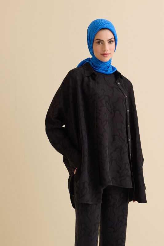 Black Linen Jacquard Undershirt - 1