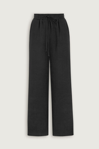 Black Linen Trousers with Pockets - 2