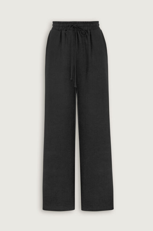 Black Linen Trousers with Pockets - 2