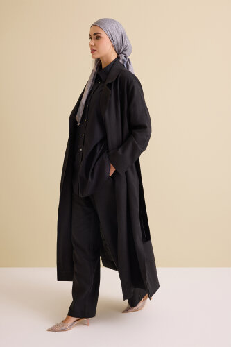 Black Linen Trousers with Pockets - 1