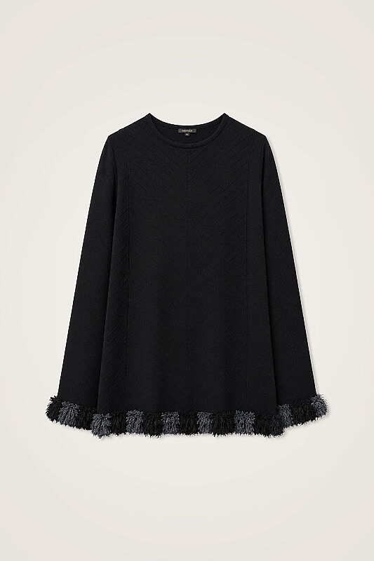 Black Long-Sleeved Knitted Blouse - 1