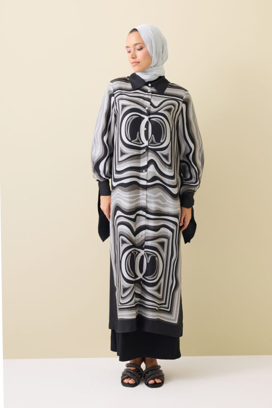 Black Silk Shirt Dress in the Waves - 1