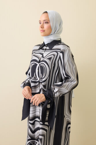 Black Silk Shirt Dress in the Waves - 5