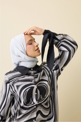 Black Silk Shirt Dress in the Waves - 3