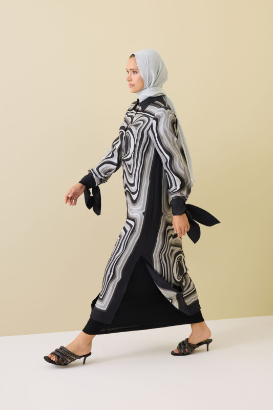 Black Silk Shirt Dress in the Waves - 7