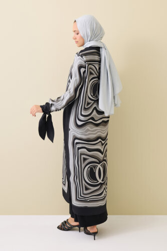 Black Silk Shirt Dress in the Waves - 8