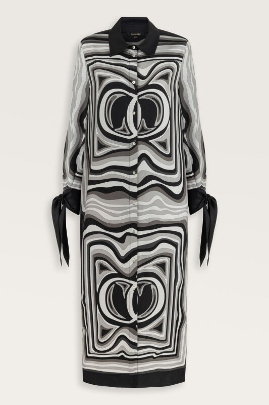 Black Silk Shirt Dress in the Waves - 2