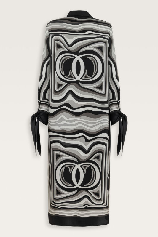 Black Silk Shirt Dress in the Waves - 4