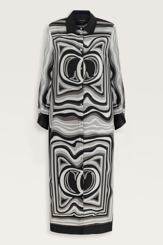 Black Silk Shirt Dress in the Waves - 1