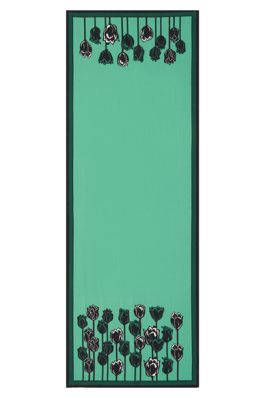 Boğazın Laleleri Yeşil Floş Viskon Şal 70x200 - 2