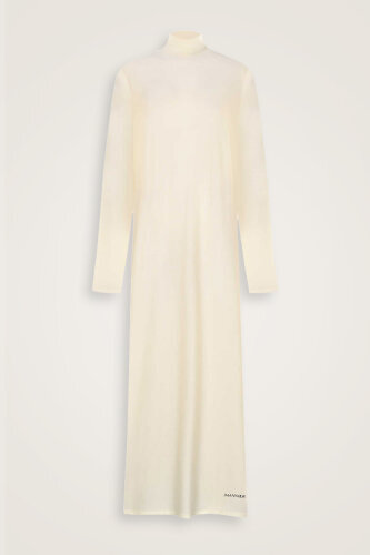 Boğazlı Koyu Beyaz Penye Elbise - Imannoor (1)