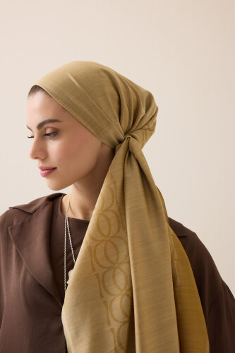 Border Bamboo Camel Wool Silk Scarf - 5