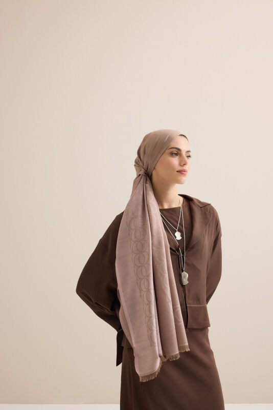 Border Bamboo Dark Powder Wool Silk Scarf - 1