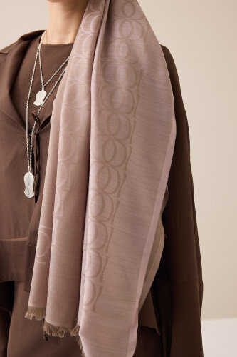 Border Bamboo Dark Powder Wool Silk Scarf - 5