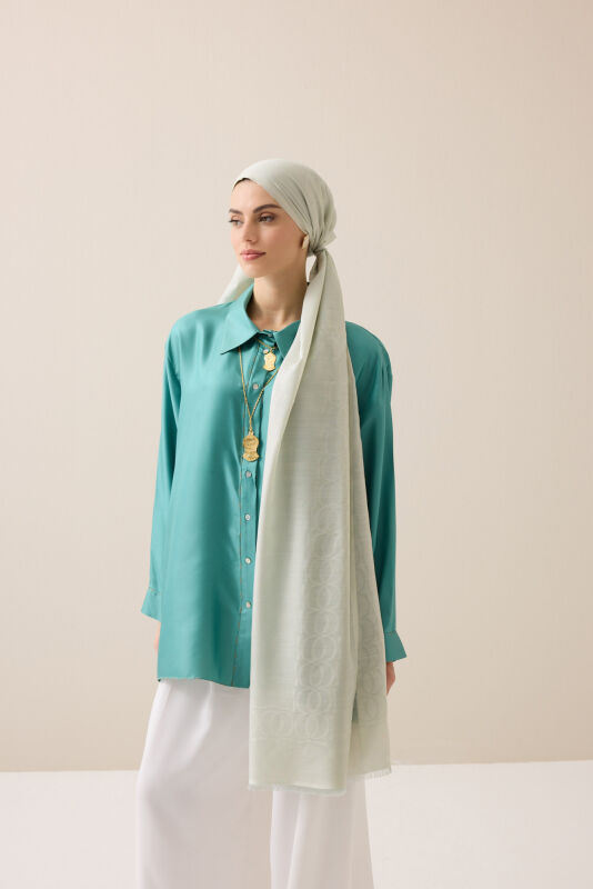 Border Bamboo Light Stone Wool Silk Scarf - 1