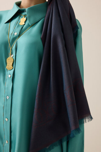 Border Bambunoor Burgundy-Navy Wool Silk Scarf - Imannoor (1)