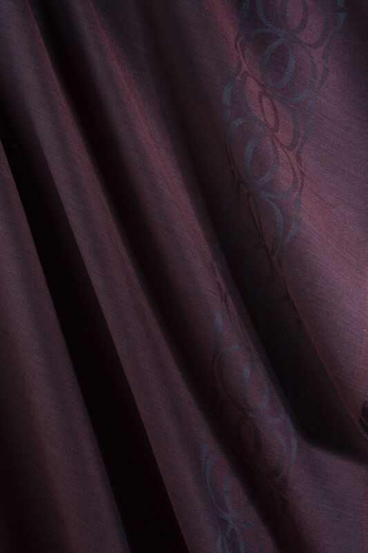 Border Bambunoor Burgundy-Navy Wool Silk Scarf - 4