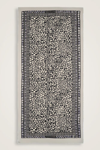 Bordür Leopar Açık Gri Yün İpek Şal 100x200 - Imannoor (1)