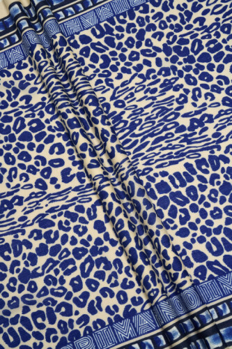 Border Leopard Saxe Blue Wool Silk Shawl - 6