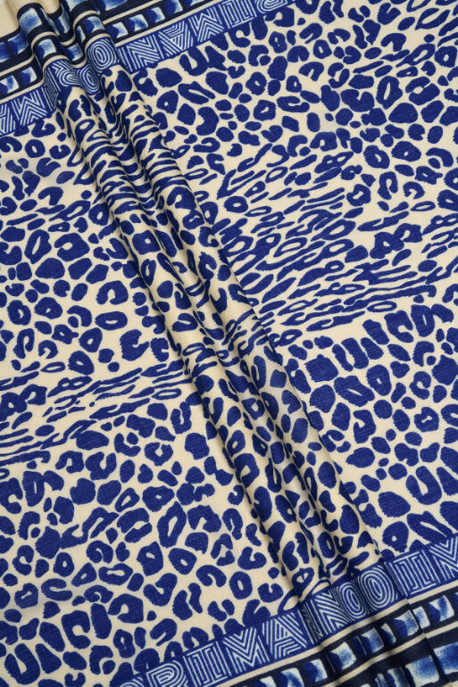 Border Leopard Saxe Blue Wool Silk Shawl - 3