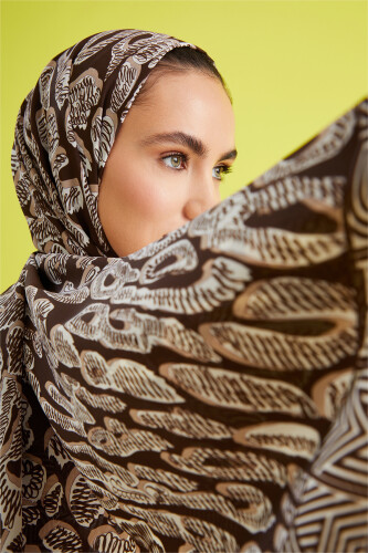 Border Leopard Silk Shawl Brown - 3