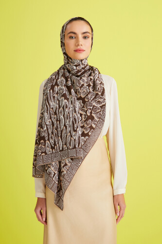 Border Leopard Silk Shawl Brown - 5